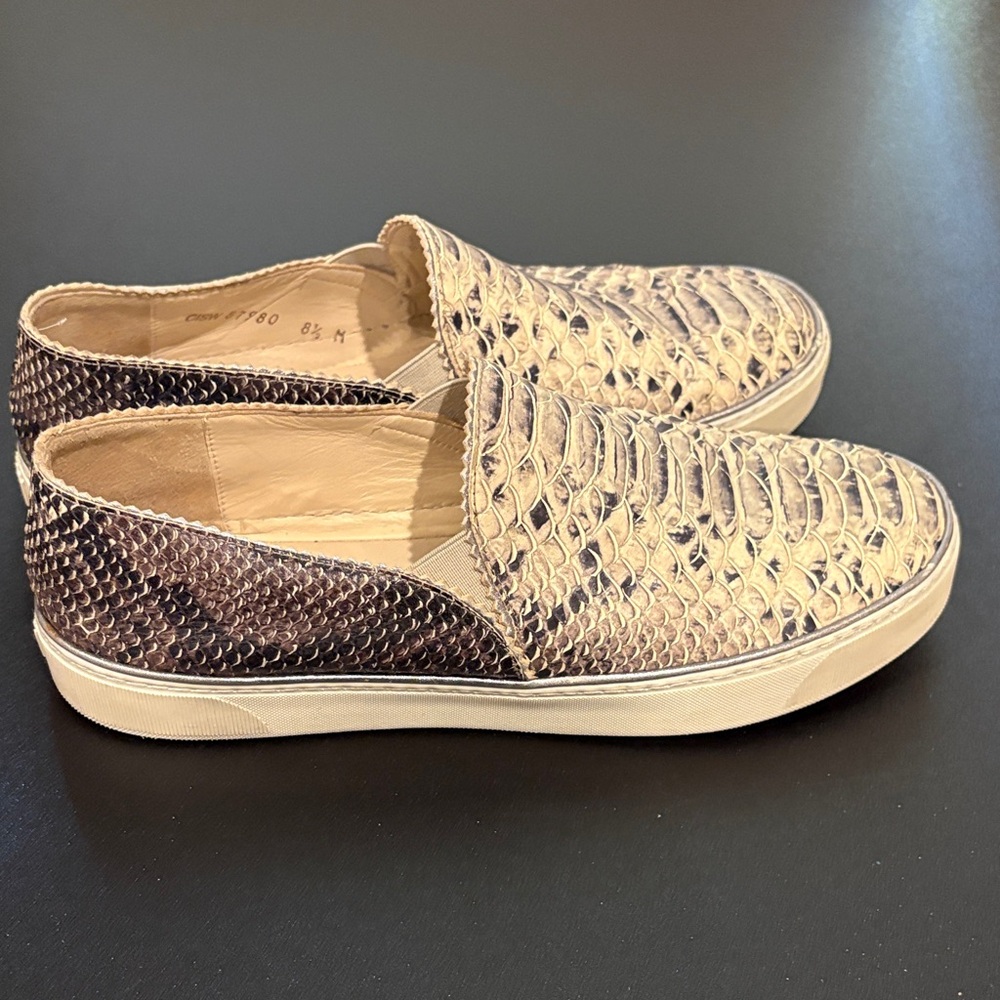 Stuart Weitzman Beige Snake-Embossed Slip-On Moccasins - Picture 6 of 9